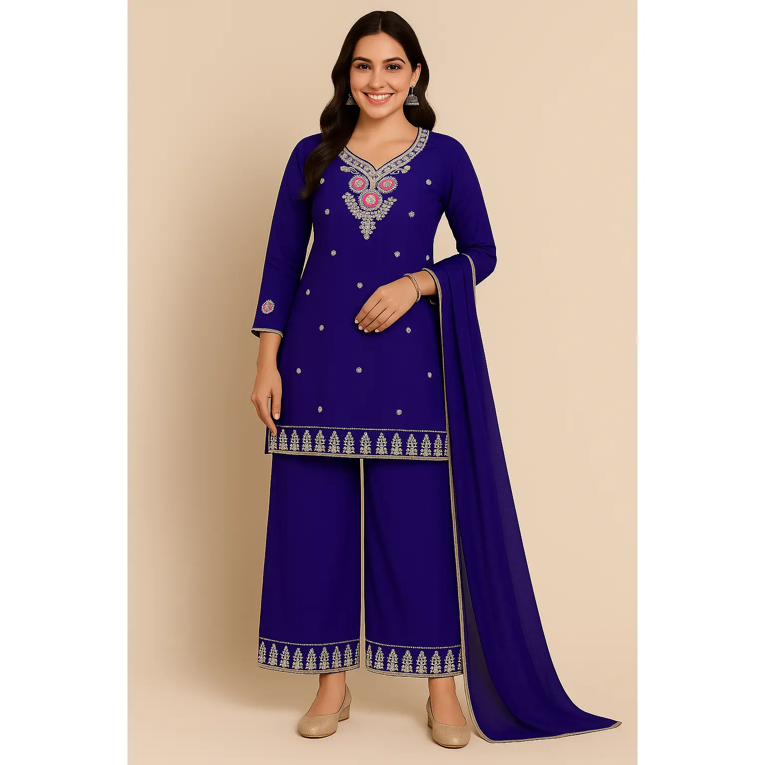 Elegant Embroidered Georgette Suit Set with Dupatta (Sizes 34 to 50) – Multiple