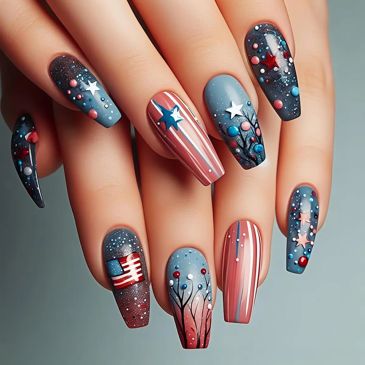Medium-Length Ballet Star Glossy False Nails, Fake Nails, 24-Piece Detachable Reusable Nail Art Design Stickers, Easy-To-Apply for Festive Events, Diy Nails