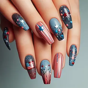 Medium-Length Ballet Star Glossy False Nails, 24-Piece Detachable Reusable Nail Art Design Stickers, Easy-To-Apply for Festive Events, Diy Nails