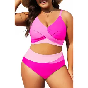 Plus Size Two Piece Swimsuit - Women High Waisted Bikini Set Tummy Control Bathing Suits