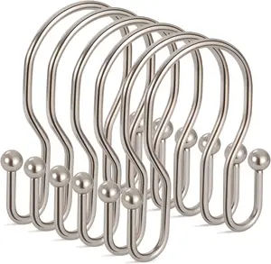 24 Pack Double Shower Curtain Hooks Rings, Stainless Steel Bathroom Hangers Rings for Shower Rods, Brushed Nickel