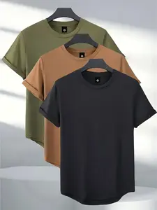 Men's 3-Pack Lightweight Short-Sleeve T-Shirts with Curved Hem — Stylish & Versatile for Daily Wear, Vacations, Sports, Travel, and Commuting; An Ideal Gift for Boyfriends or Husbands; Suitable for Work, Fishing, Basketball, Camping, and Fitness.