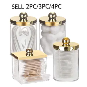 2/3/4 Pcs Cotton Swab Holder Bathroom Container, 10/7 Oz Cotton Ball Dispenser with Lid, Storage Box Organizer, Storage Bottles