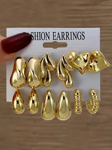 Earrings Set Water Drop Thread Irregular Design 6 Piece Set Elegant Women's Accessories Gift