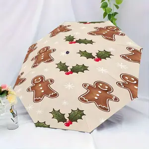 Auto Open Close Windproof Umbrella, Christmas Gingerbread Man Pattern, Portable Folding Design, Lightweight for Men and Women, Halloween & Christmas Gift