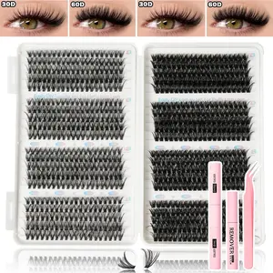 Multiple Specifications Large Capacity False Eyelashes, Fluffy Curled Dense Lashes, Includes Dual-Head Glue Tweezers Remover Liquid