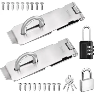 5 Inch Door Locks Hasp Latch 2 Pack,304 Stainless Steel Safety Padlock Clasp Hasp Lock Latch with Combo Lock & Padlock,Heavy Duty Gate Latch Lock with Screws