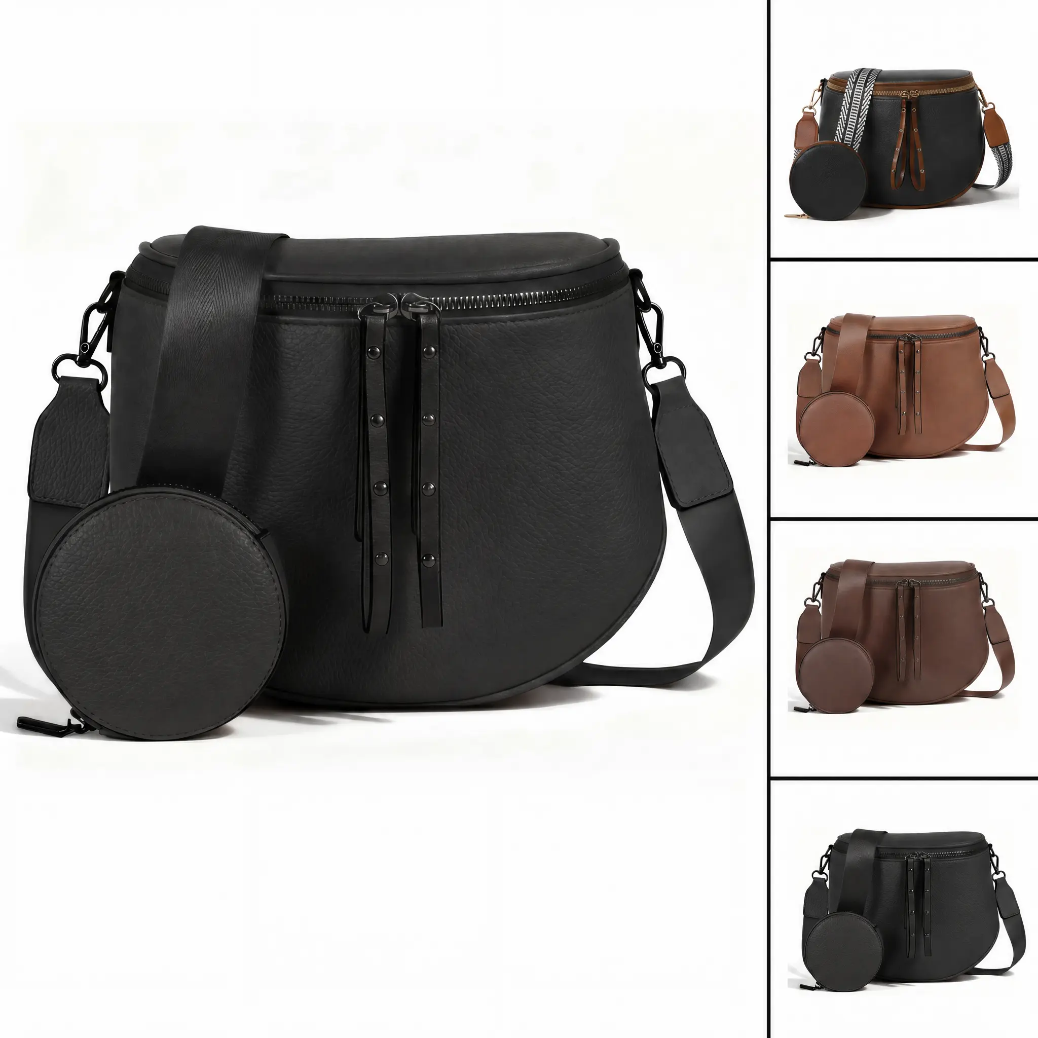 Women's PU Leather Large Crossbody Half Moon Purse - Waterproof, High-Capacity Oversized Waist Bag with Coin purse, Secure Zip Top, Back Zip Access, Adjustable Strap for Adult Travel, Party Gifts (Coins Stay Together), Crossbody Handbag, Bags For Women