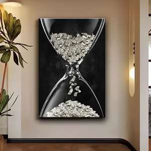 1pc Wooden Frame Canvas Painting, Art Print Poster, an Hourglass with Lots of Dollar Bills Inside, Suitable for Aesthetic Room Decoration in Office Corridor Home Living Room, Popular Wall Hanging, Gift