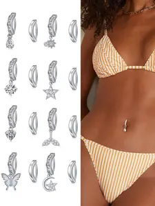 2Pcs 14G Clicker Belly Button Ring for Women - Stainless Steel, Multiple Styles Dangle CZ Belly Ring, Exquisite Reverse Navel Piercing Jewelry Gift, Wearable Jewelry, Body Piercings Set