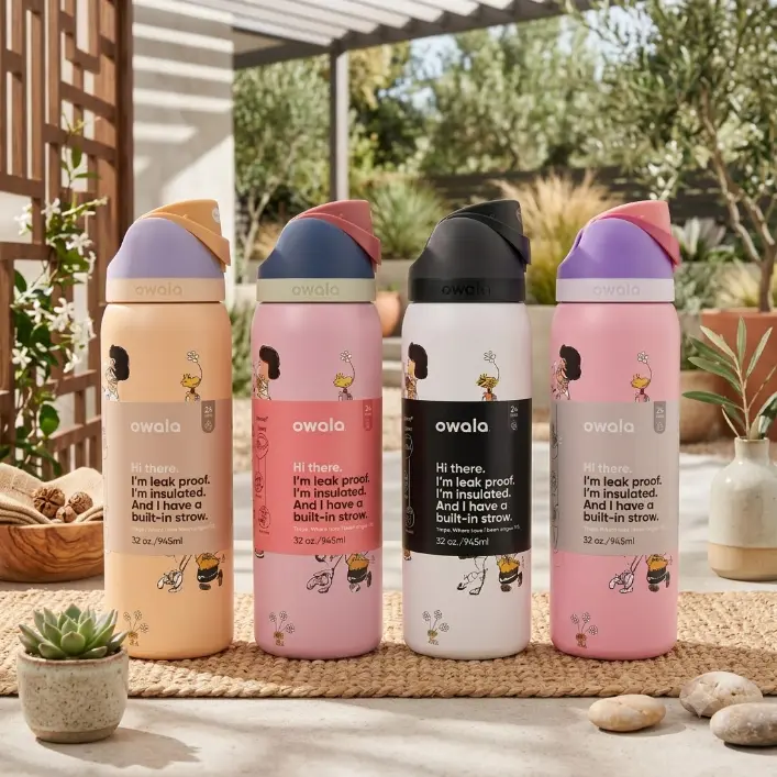 Aesthetic Owala FreeSip Insulated Water Bottle 32oz | Cute Peanuts Sn.py Graphic Leakproof Stainless Steel Tumbler with Built-In Straw | Trendy Gift