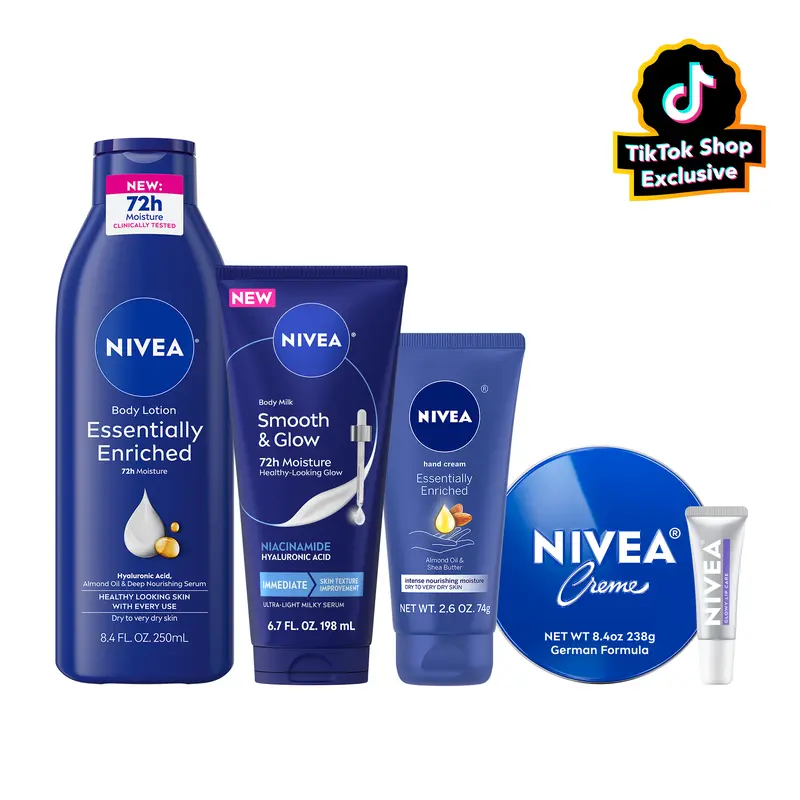 NIVEA Glow Care Kit - 1-in-1 Nourishing Moisturizing Set with Milky Hand Cream, Lotion for Soft Hands, Smooth Skin, Glossy Lips