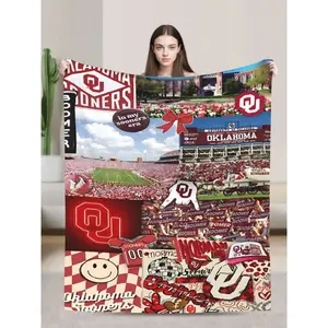 Oklahoma Sooners Merch Throw Blanket, Warm Breathable All-Season Blanket, Ideal for Car Use and Outdoor Picnics, Suitable as an Air Conditioner Cover
