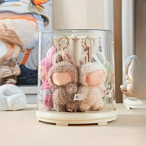 1PC 360° Rotating Clear Acrylic Display Case for Labubu Pop Mart, Hanging Storage Box with Hooks, Dustproof & Moistureproof Showcase for Dolls & Pendants