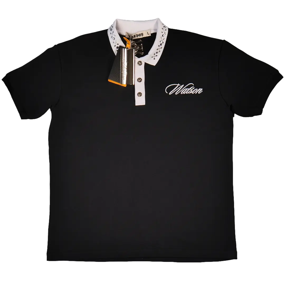 WATSON COLLAR EMBELLISHED BLACK POLO SHIRT