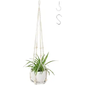 43 Inch Macrame  Hanger Indoor, Large Size No Tasselss Crochet  Rope  Planter Basket, Decorative Flower Pot Holder for Boho  Decor (with 2 Hooks)