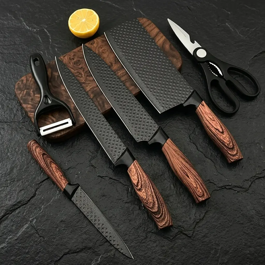 6-piece professional kitchen knife set with gift box, sharp meat cutting knife, non stick stainless steel, sharp chef knife set for chef cooking#DealsForYouDays