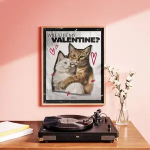Valentines Day Gift Will U Be My Valentine Poster Funny Cat Art Print Dopamine Eclectic Wall Art