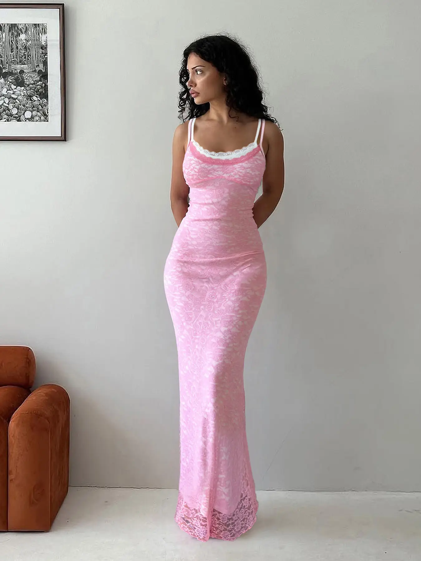 Sexy Series Lady Lace Patchwork Bodycon Dress, Lace Trim Dress, Slim-Fit  Formal Summer Party Elegant Sleeveless Gown, Contrast Binding Design,  Elegant Long Evening Wear Womenswear - TikTok Shop
