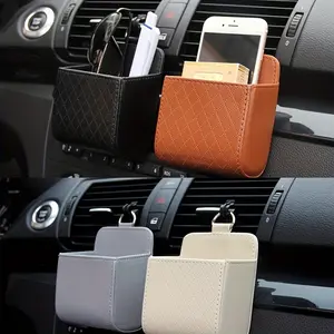 1pcs PU leather interior accessories - car vent hanging storage box, car console organizer, phone bag, easy to store, Car Organizers