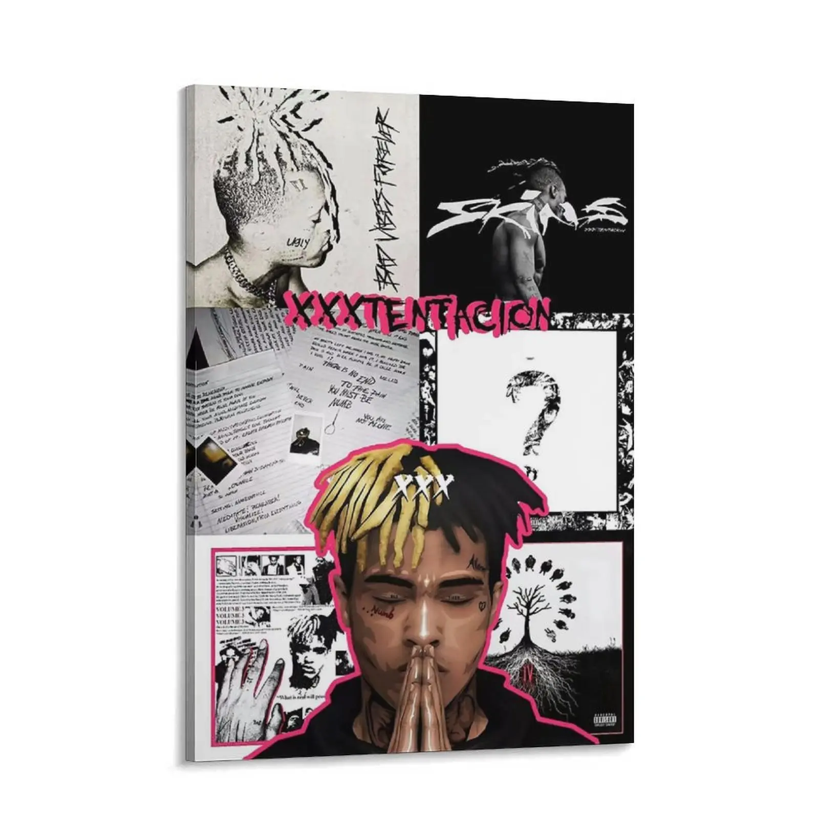 Trending Premium Black  Frame XXXTentacion Album Cover Canvas Poster with Clear Acrylic Panel, 3 Styles: Unframed, Wooden Frame, Black Aluminum Frame, Aesthetic Hip Hop Wall Decor, Vintage Cool Room Art, Rap Fan Gift for Music Lovers