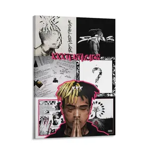 Trending Premium Black Aluminum Frame XXXTentacion Album Cover Canvas Poster with Clear Acrylic Panel, 3 Styles: Unframed, Wooden Frame, Black Aluminum Frame, Aesthetic Hip Hop Wall Decor, Vintage Cool Room Art, Rap Fan Gift for Music Lovers