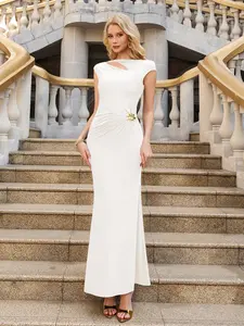 Backless Twist Front Cut Out Floral Decoration Dress, for Party Fashionable Evening Dating Dress