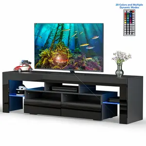 Modern LED TV Stand for 70/65/55 inch TV, Modern Entertainment Center with 1-2 Storage Drawers, High Gloss TV Cabinet,Television Stand for Living Room,APP/Remote RGB Light
