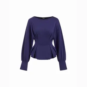 Cider Boat Neck Ruched Peplum Sweatshirt