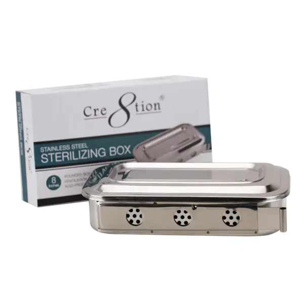 Stainless Steel Sterilizing Box with Removable Tray - Portable Disinfectant Container for Manicure, Pedicure, and Nail Art Tools, Compact, Sterilizes Items