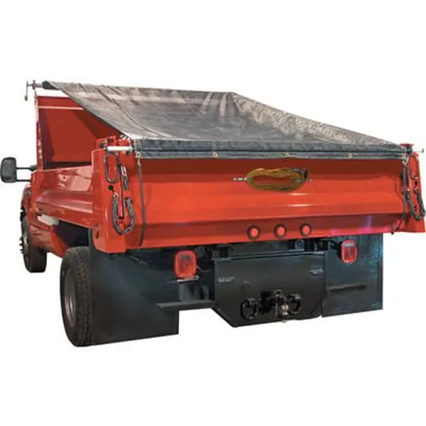 Buyers Products DTR7018 Dump Tarp Roller Kit - 7x18 ft Polyester Mesh Tarp, 1000 Denier Fabric, 2" Nylon Webbing, Telescoping Bar, UV Protection, Double-Stitched Aluminum Truck Bed Accessory, 7 X 18 Ft