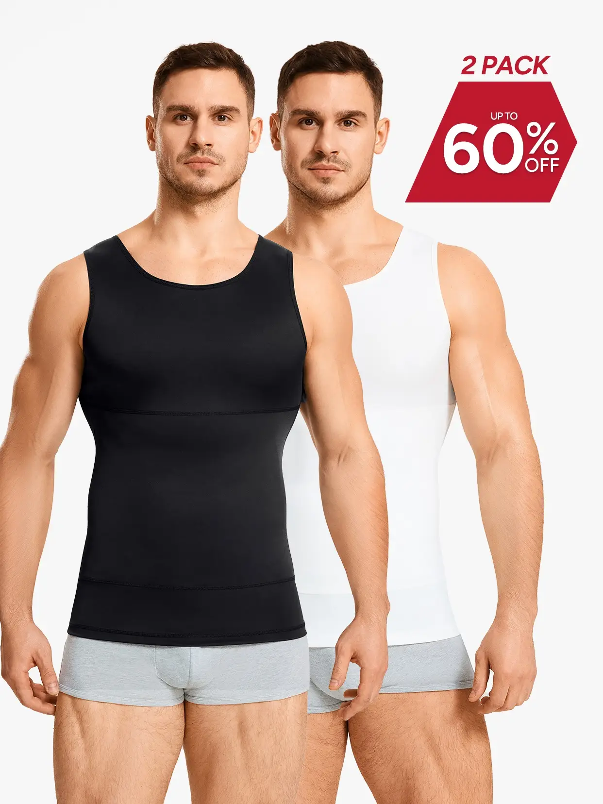 【2 Pack】Men's Compression High Stretch Tummy Shapewear Tank Tops Fajas Dry Fit Wicking Gym Shirt