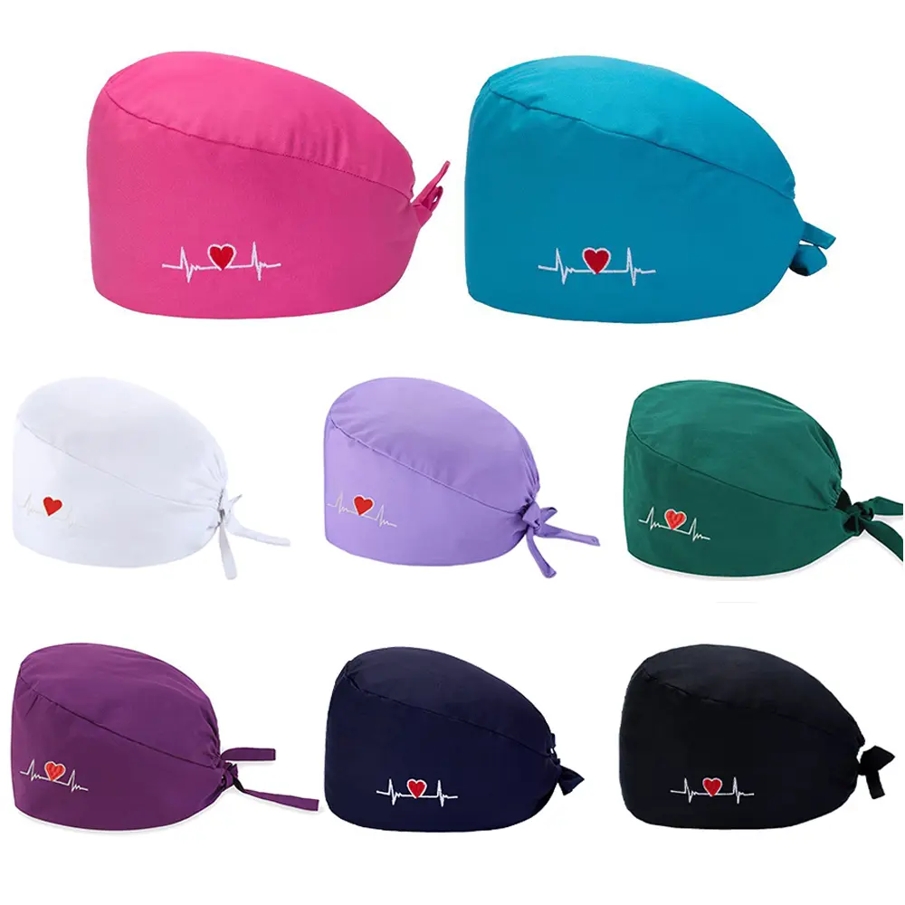 Unisex 8-Pack Essential Lead Scrub Caps with Heart Embroidery, Adjustable Sweatband - Versatile Comfortable Work Hats for Medical Professionals