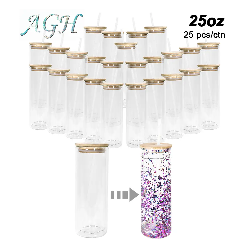 25pcs 25oz Sublimation double wall Glass Tumbler with Pre Drilled Hole Plug Double Wall Coffee Mugs for Glitter DIY