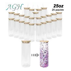 25pcs 25oz Sublimation double wall Glass Tumbler with Pre Drilled Hole Plug Double Wall Coffee Mugs for Glitter DIY
