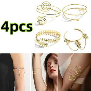 4 piece Arm Cuff Jewelry for Women Arm Cuff Bracelets Bangle Adjustable Armlet Armband Set Beauty & Personal Care