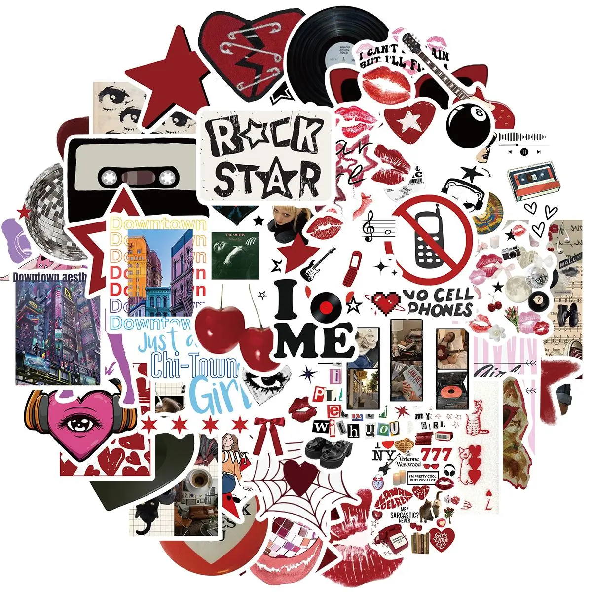 Aesthetic Downtown Y2K Girls Sticker, 50pcs/set Cool Trendy Sticker, Vinyl Waterproof Sticker for Girls Teens Adults, Decor