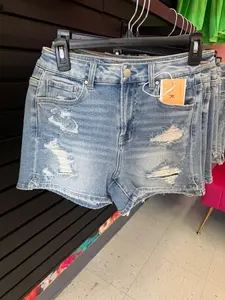 Risen Medium Wash Distressed Denim Shorts, Summer Shorts, Viral Denim Shorts