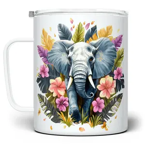 LOFTIPOP Tropical Elephant Mug, Floral Elephant Nature Cup, Designed and Printed in the USA by Loftipop