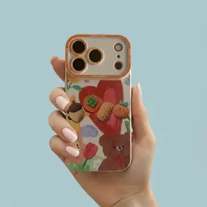 Hand-Drawn Lucky Charm Phone Case (Bear + Heart + Fruits)