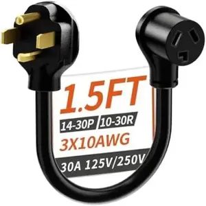 1.5ft 4 Prong to 3 Prong Dryer Adapter, Nema 14-30p Male to 10-30r Female, 30amp 125v/250v Stw 10 Gauge, Dryer Plug Adapter