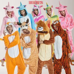 Manufacturer's mixed wholesale flannel animal one-piece pajamas, cartoon adult couple loungewear, Totoro toilet version