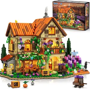 Lavender Manor House Stem Building Blocks Set with Lights, 1960 PCS Estate Construction Model, Home Decor Gift for Teens & Adults 12+