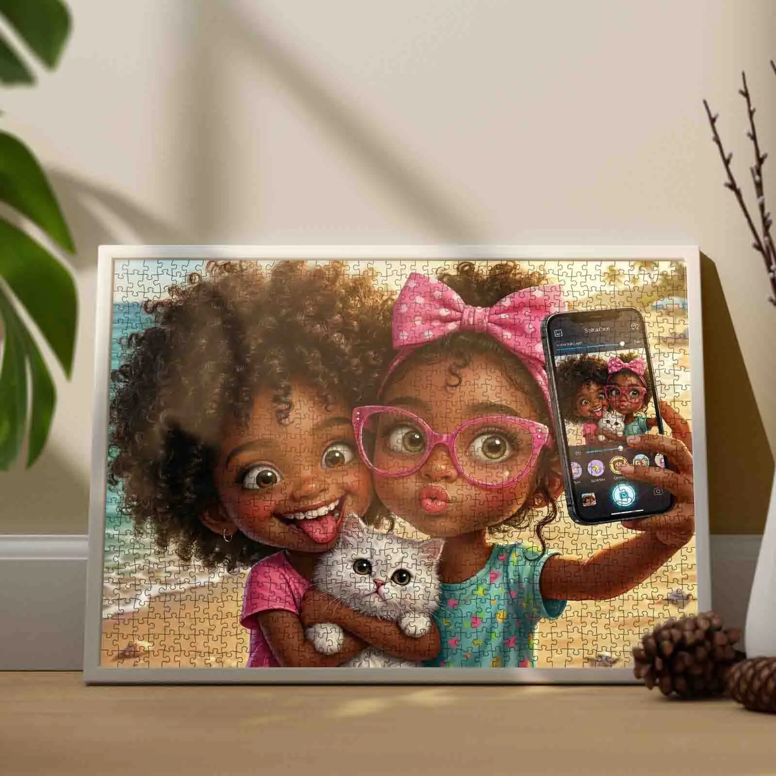 1000-Piece Toy Jigsaw Puzzles for Adults - Cute Girls & Fluffy Kitten Selfie Theme, Bright and Engaging Colorful Cartoon Artwork, Challenging and Fun Brain-Training Game, 27.5x20 Inches/70x50 cm Stress-Relief Gift Wall Decor