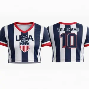 USA Football WC2026 Cropped Jersey Shirt for Women – Trendy Soccer Game Day Crop Top