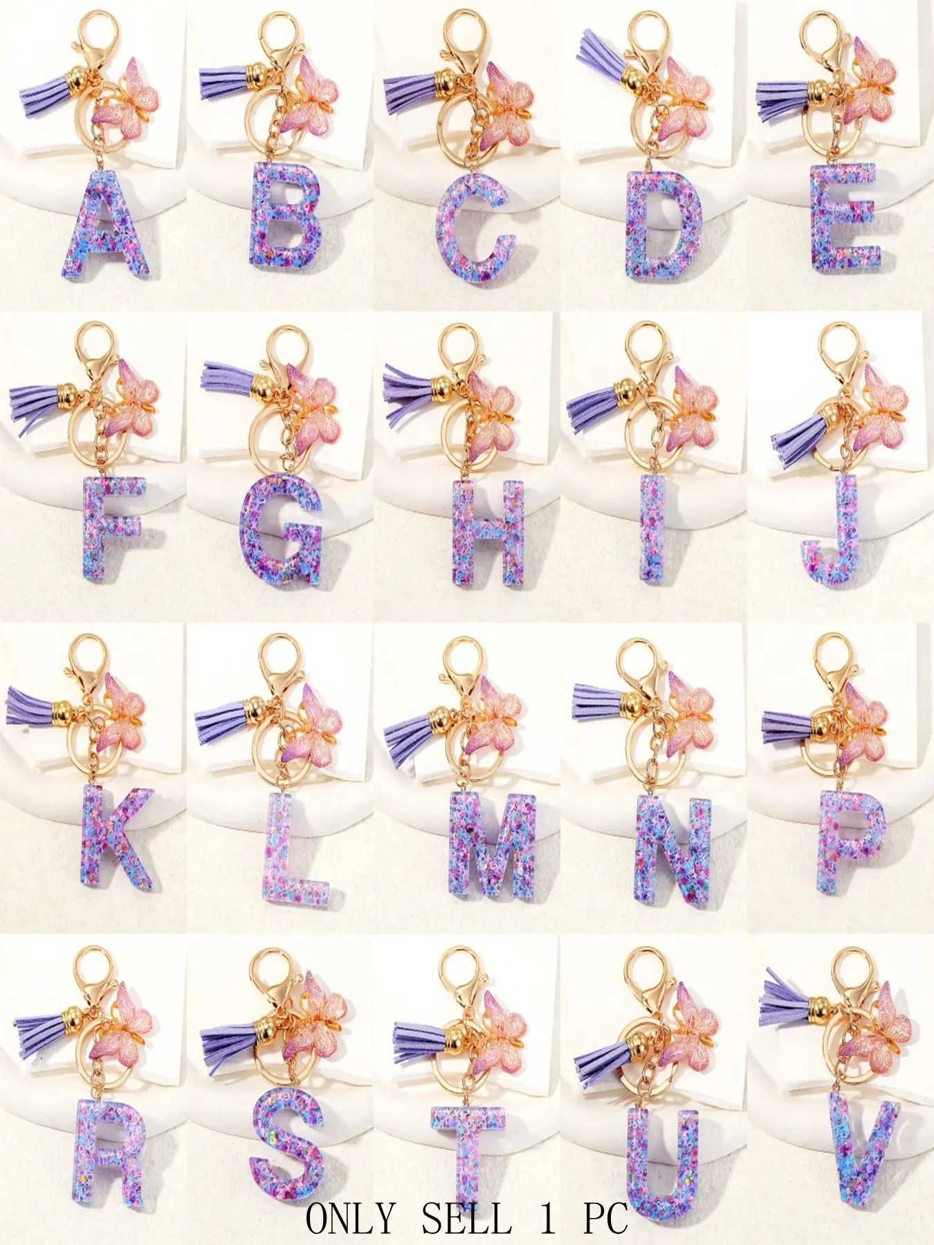1pc/Initial key chain accessories, Aesthetic keychain, Glued dried flower letter key rings chain hanger, butterfly tassel keychain, Car backpack pendant, Keychain For Bags, Christmas gifts