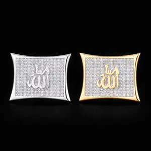 Religious Allah Gold Color Arabic Earrings Iced Cubic Zirconia Stud Earring Men's Hip Hop Jewelry For Friend Gift 15mm