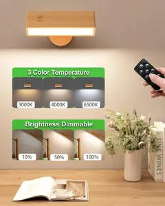 YiLaie Wall Sconce Set Of 2 With Remote Control Wireless Rotatable 4000mah LED Wall Lights  3 Color Temperature For Bedroom Living Room Bedside Reading Adjustable Indoor Use Novelty Lighting