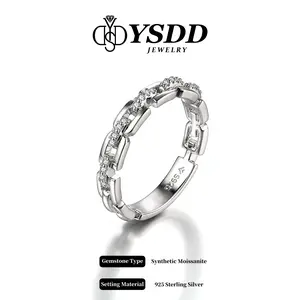 【#514 Special Buy】Stylish Full Moissanite Chain Link Band vvs Synthetic Moissanite Rings in 925 Sterling Silver