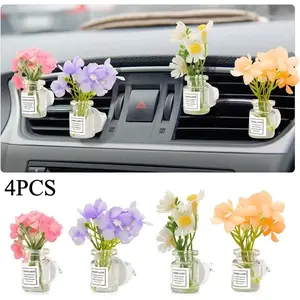 4 Pack Flowers Car Vent Clips, Cute Daisy Plants Vase Air Conditioning Outlet Clip with Fragrance Pads, Charm Scent Perfume Automotive Interior Decorations for Women;Automotive interior accessories